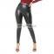 Custom black leather leggings sexy compression tight pants for women