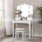 Women wooden foldable glass mirror makeup table dressing room table and chair led light