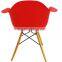 Red DSW wooden chairs with arms