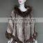 2016 Knitted rabbit fur poncho hooded Shawl with fur collar
