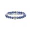 KJL-ST0008 Fashion green eye CZ leopard head Bracelet Elastic Rope Chain blue agate Stone Bracelets Women Men Fine Jewelry