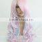 Fashion Lolita Heat Resistant Long Curly Light Blue Mixed Pink Hair Wig N414