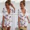 2016 New Summer Deep V Neck Women Fashion Floral Romper Divided Skirt Design