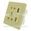 5pin electrical socket with double usb port wall socket,input AC110-250V