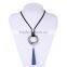 Silver Double Hoops Geometric Rubber Pendant Necklace Suede Velvet Leather Necklace Geometric Long Sweater Necklace