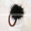 Cute mink fur elastic hand made real fur ball hairband for girl woemn hair