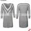 Ladies V-neckline Uniform Pattern Long Knit Dress in Gery