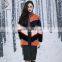 Colorful Striped Fur Blazer Female Patchwork Sheep Fur Coat Multicolor Lamb Fur Bat Overcoat