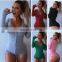 Wholesale sexy Deep v-neck button close rib stretach fabric long sleeve rompers bodysuit for womens