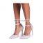 Fashionable sexy and silver glitter court heels with ankle strap with buckle footwear shoes (sandalias mujer)