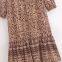 New French retro printed V-neck elegant slimming A-line layered decorative print MIDI dress