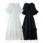 French-style Vintage Forest V-neck Backless Summer Beach Vacation Flowy Dress With Ruffles
