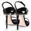 2015 New Popular Fish Mouth High Heel Sandals Wholesale Summer Peep Toe Shoes Black Satin Heels Sandals Women