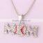 Wholesale Rhodium Plated MOM Baseball Crystal Sports Pendant Necklace