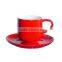 Red White Color Glazed Ceramic Stoneware Coffee Tea Cups and Saucers Sets