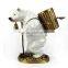 Lovely Ceramic Bear Carring Bronze Basket Decorative Wine Bottle & Glasses Holder, Imitated Porcelain Bear With Brass Wine Rack