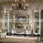 Luxury Decorative Dining Room Four Doors Wine Display Cabinet, White and Silver Glass Door Vitrine China Cabinet