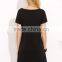 Black Deep V Neck Criss Cross Dress Polyester Spandex Summer Short Sleeve Casual Plain Short Dress