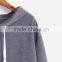 Dark Grey Loose Fit Womens Plain Cotton Crop Top Hoodie Drop Shoulder Pulover Hoodie with Leather Patch Hooded Sweatshirt