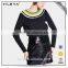 Women Fashion Black Casual T-shirts With Colorful Neckline Design