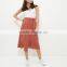 Button Front Tie Waist Ladies Office Skirt Suit Flare Long Skirt