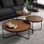 Modern living room round wood top metal leg tea table set