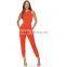 Latest pleat pants design fashion round neck women jumpsuit 2015