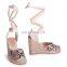 Ladies handmade wholesale snake print design tie up ankle strap closed toe wedge heel sandals shoes