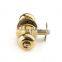 Gold color steel round knob interior tubular door lock for home security with 3 brass keys