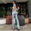 Women Metallic Silver Flare Pant Belted Wide Leg Low Rise Iridescent Flare Jeans