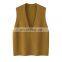 Custom Women's V-Neck Tank Top Casual Ribbed Knitted Cashmere Woolen Vest with Embroidered Logo on Back Use as Outer Wear