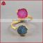 18k yellow gold-plated base metal open ring with druzy stone detail