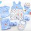 2017 Baby Gift Set 100% Cotton Blue Romper 8Pcs Summer New Born Clothing Set Baby Clothes With Good Quality TQ1-67