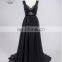 2017 Sexy ZZ-E004 Sleeveless Thin Chiffon Ruffle Black Long Evening Dress