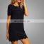 Sexy Plain Black Scalloped Hem Sexy Dress Round Neck Midi Casual Dress