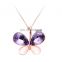 Hot Sale Beautiful Rose Gold Jewelry Butterfly Purple Crystal Pendant Necklace For Party Weeding
