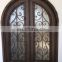 home exterior custom made handcrafted security double tempered glass arched top black wrought iron entrance doors with handles