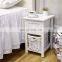 2 PCS Wooden Bedside Units Table with Wicker Drawer