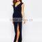 ladies Open Back Sleeveless Maxi Dress With Lace Trim And Thigh Split