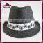 Women's Classic Paper Straw Fedora with Embroidered Flower Band
