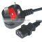 BS approval UK 13a mains power cord with IEC power cord connector types