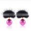 Fashion round orange ball bead with black fur stud earrings for women