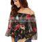 Women's Casual Floral Off Shoulder Chiffon Blouse Top