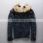 Fashion Mens Slim Fur Collar Denim Washed Jean Jacket Plus velvet Coat Outerweart (LOTJ333)