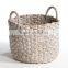 White washed color water hyacinth laundry basket, handicrafted in Vietnam