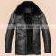 2014 fashion Men black mens winter PU leather coat with fur collar