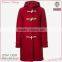 China direct factory red custom hooded wool women duffle coat