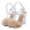 B22414A Ladies High-end temperament Fluffy crystal Heel toe shoes high-heeled sandals