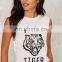 China custom tiger print design ladies white print t-shirt