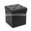 RTS Black  Half PU Leather Foldable Storage Ottoman With Tufted Cube Foot Rest Stool Seat For Living room furniture